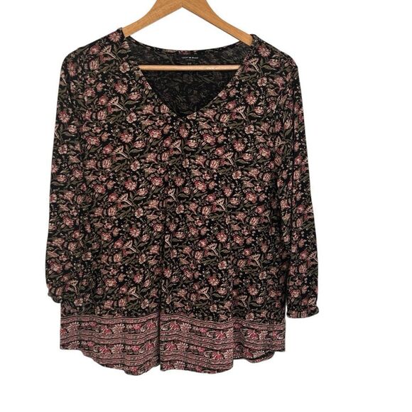 Lucky Brand black floral flowy boho top size 1x - Picture 1 of 5